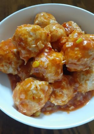 れんこん食感と鶏胸ひき肉団子のチリソース-レシピのメイン写真