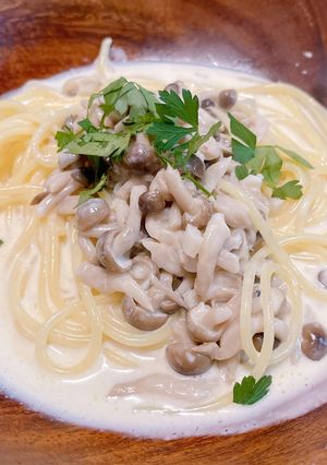 ワンパンきのこクリームスパゲッティ-レシピのメイン写真