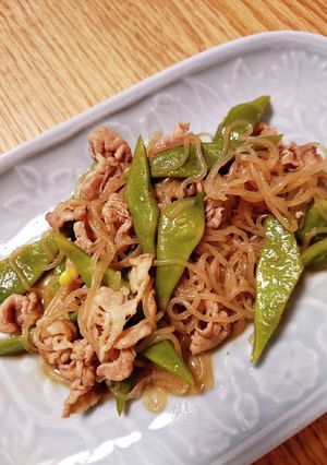 モロッコいんげんと豚肉と糸こんの炒め煮-レシピのメイン写真