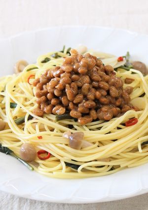 空芯菜としめじの納豆パスタ-レシピのメイン写真