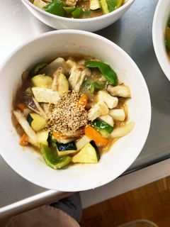 レンジ肉無豆腐梅肉照り焼き味野菜炒め-レシピのメイン写真