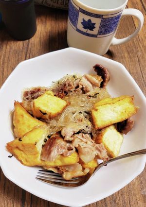 簡単！豚と厚揚げの春雨ペペロンチーノ！-レシピのメイン写真