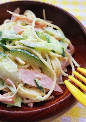 子供喜ぶ！胡瓜とハムのサラダスパゲティ！-レシピのメイン写真