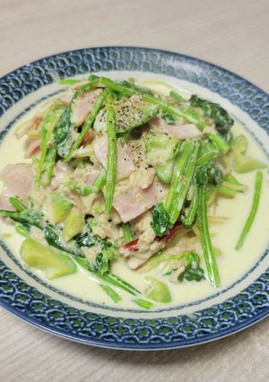 簡単！ほうれん草ベーコン生クリームパスタ-レシピのメイン写真