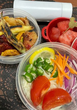 サラダうどんと夏野菜の天ぷら弁当♪-レシピのメイン写真