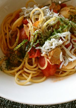 ホタテとしらすトマトパスタ-レシピのメイン写真