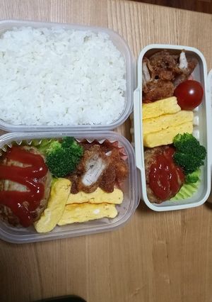 7月19日ハンバーグ唐揚げ卵焼き弁当-レシピのメイン写真