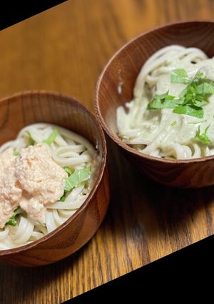 明太・バジル 2種の冷たいクリームうどん-レシピのメイン写真