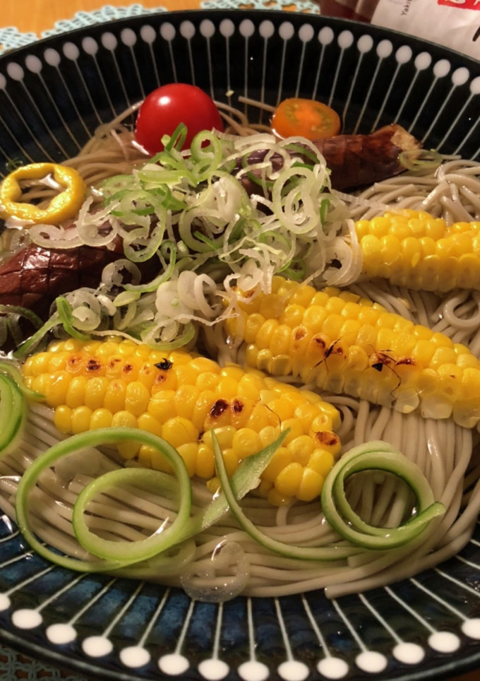 焼きとうもろこしと長茄子の冷やし蕎麦-レシピのメイン写真