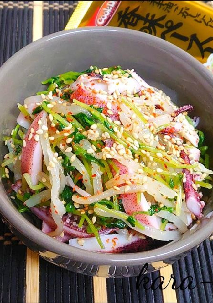 レンジで簡単♪イカともやしと豆苗のナムル-レシピのメイン写真