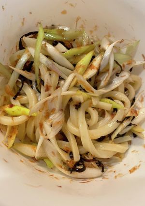 鳥貴族風「白ネギ塩昆布」にうどん入れた〜-レシピのメイン写真