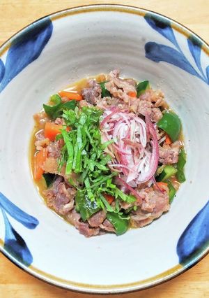 牛バラ肉とキュウリの醤油炒め薬味乗せ。-レシピのメイン写真