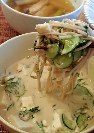 豆乳冷や汁蕎麦。(o^^o)♪-レシピのメイン写真