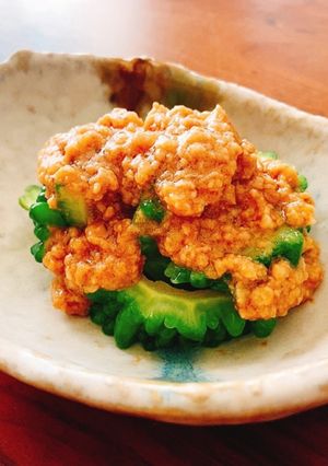 レンジで簡単　ゴーヤの肉みそ餡かけ-レシピのメイン写真