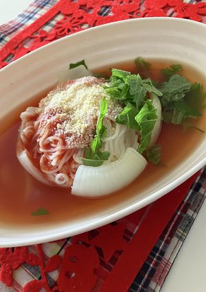 （冷たい麺）丸ごとトマトで洋風そうめん-レシピのメイン写真