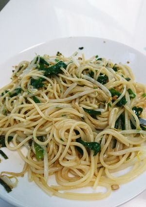だし香るニラもやしパスタ-レシピのメイン写真