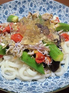 つめたい麺♪夏野菜と出汁ジュレうどん-レシピのメイン写真