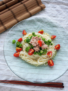 簡単!夏にネバネバオクラのツナマヨ素麺-レシピのメイン写真