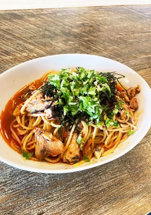 激ウマ!!鯖缶と食べるラー油のパスタ!!-レシピのメイン写真