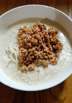 冷たいそうめん＆温か肉味みそ豆乳スープ♬-レシピのメイン写真