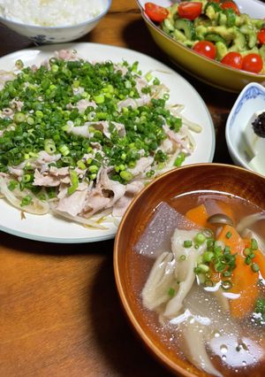 もやしと細ねぎのヘルシー豚ぽん＋お汁付き-レシピのメイン写真