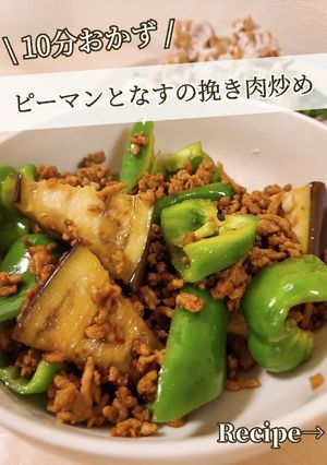 10分！ピーマンとなすの挽き肉炒め-レシピのメイン写真