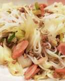 余った素麺で塩麹ﾋﾞｰﾌﾝ風ちゃんぷるー
