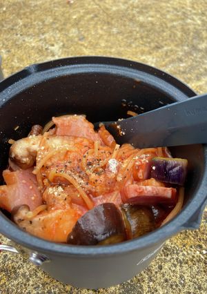 かんたんトマトパスタ（山ごはん）-レシピのメイン写真