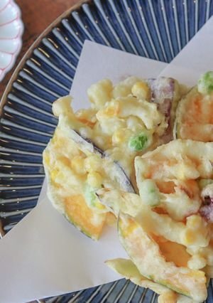コウイカと夏野菜のかき揚げ 桜エビ塩添え-レシピのメイン写真