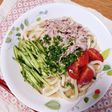 からしマヨつゆで冷やし豚しゃぶうどん