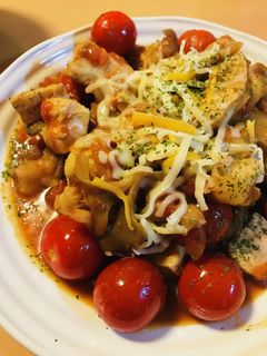 トマト缶活用●鶏肉&キノコのチーズ炒め煮-レシピのメイン写真