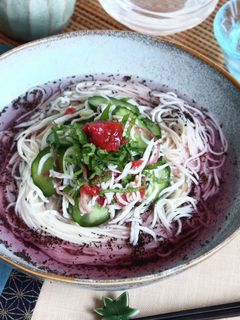 ゆかりそうめん★胡瓜しらす梅肉和えのせ-レシピのメイン写真