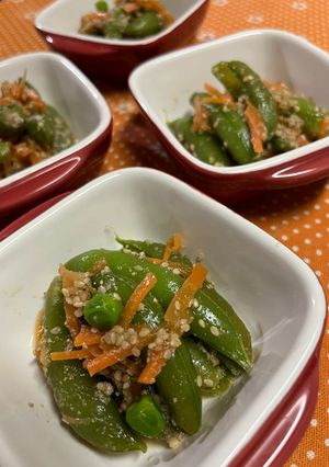 簡単！食感が良い！【スナップエンドウのごま和え】-レシピのメイン写真