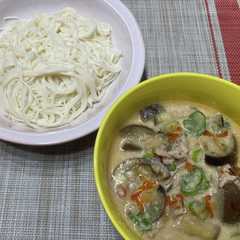 รูปของ ナスと豚バラの味噌ごまラー油つけ素麺