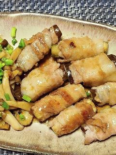 なすの肉巻き甘辛生姜炒め、しめじ添え-レシピのメイン写真