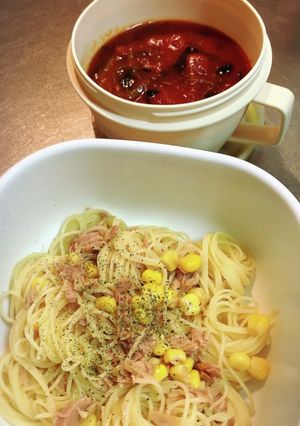 お弁当▶トマトとほうれん草の冷製パスタ-レシピのメイン写真