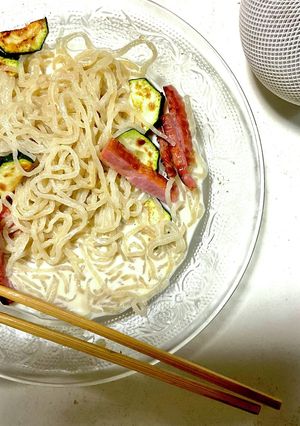 簡単！ベーコンとズッキーニの豆乳冷麺♪-レシピのメイン写真