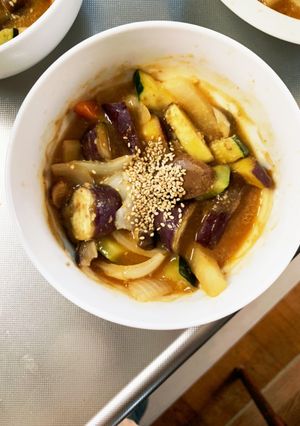 根菜茄子濃厚ピリ辛味噌炒め味温野菜サラダ-レシピのメイン写真