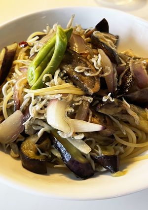 ☆我が家の茄子とじゃこと玉ねぎパスタ☆-レシピのメイン写真