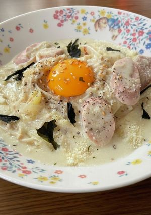 エノキ麺のスープカルボナーラ-レシピのメイン写真
