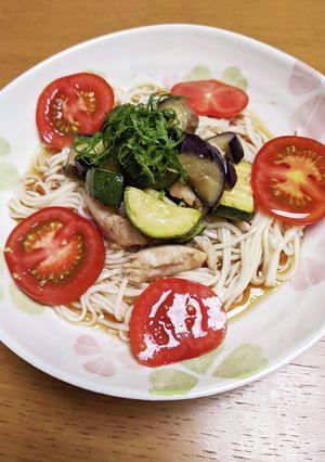 つめたい麺　夏野菜のせそうめん-レシピのメイン写真