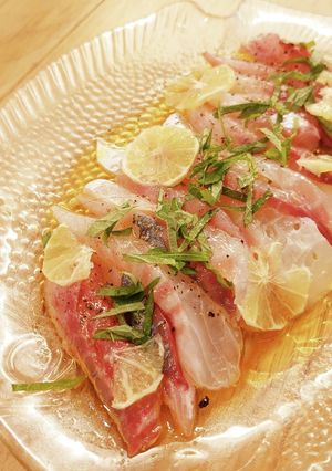 鯵/鯛/カボス/紫蘇/日本酒ロック-レシピのメイン写真