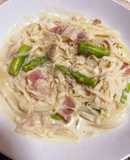 糖質０麺とアスパラの豆乳クリームパスタ