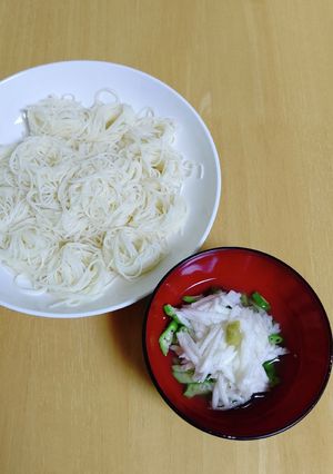 冷たい麺、おくらと長いものそうめん-レシピのメイン写真