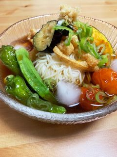 素揚げ夏野菜のぶっかけきつねそうめん-レシピのメイン写真