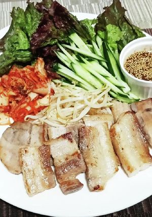 超簡単！厚めの豚バラ肉のサムギョプサル！-レシピのメイン写真