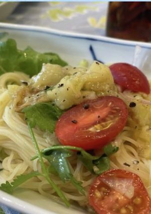 冷たい麺/焼き茄子の冷製パスタ-レシピのメイン写真