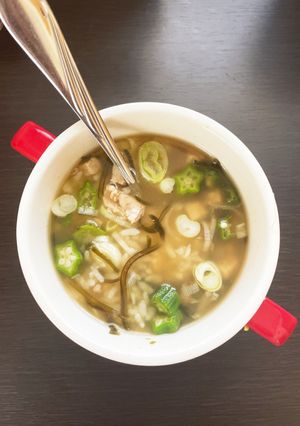 塩茹で豚肉とオクラの塩昆布粥-レシピのメイン写真