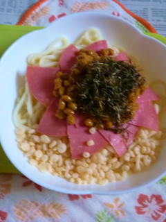 醤油うどん風冷やしうどん69ビアソ納豆2-レシピのメイン写真