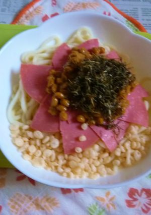 醤油うどん風冷やしうどん69ビアソ納豆２-レシピのメイン写真